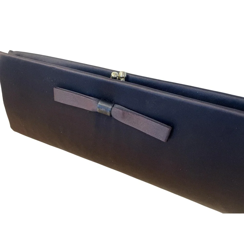 Vintage 60's Clutch‎ Purse Chocolate Brown Satin Ball Clasp Bow 12
